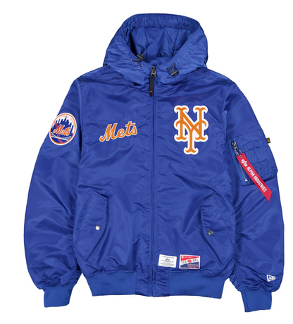 Royal Blue New York Mets Alpha Industries X New Era L-2B Hooded Bomber Jacket