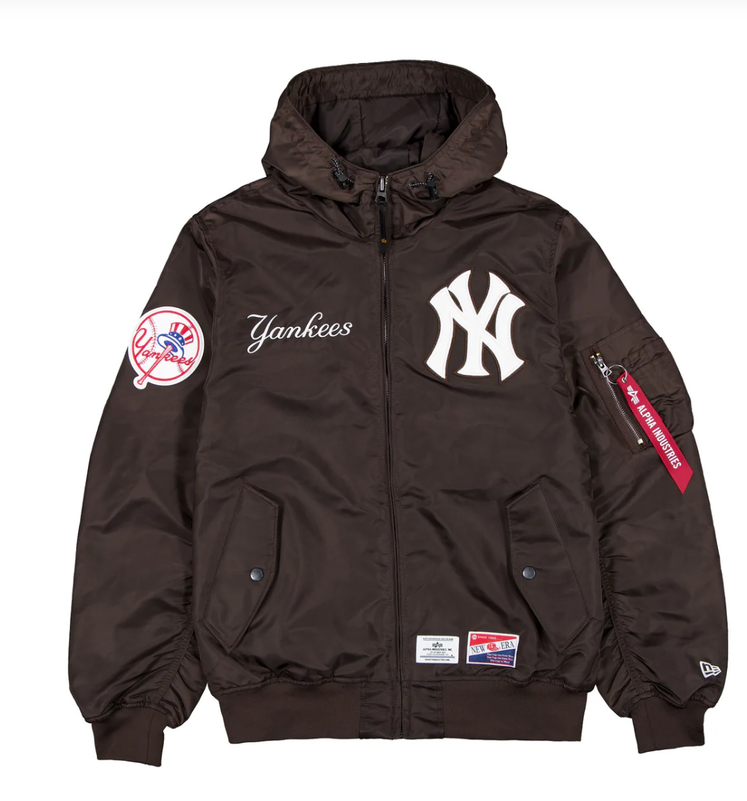 Brown New York Yankees Alpha Industries X New Era L-2B Hooded Bomber Jacket
