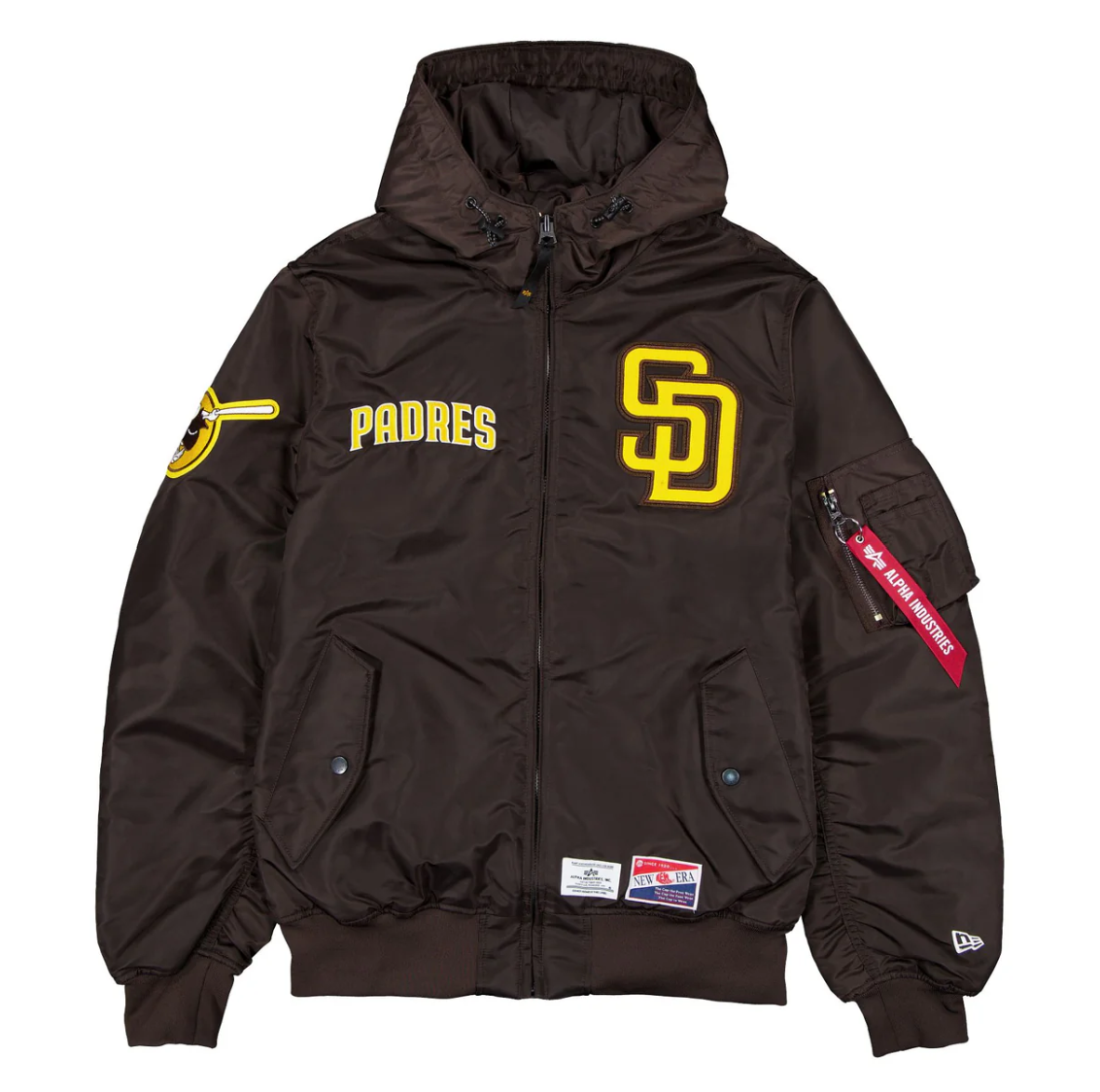 Brown San Diego Padres Alpha Industries X New Era L-2B Hooded Bomber Jacket