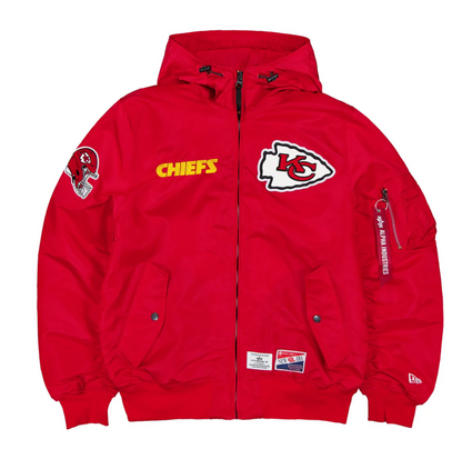 Red Kansas City Chiefs Alpha Industries X New Era L-2B Hooded Bomber Jacket