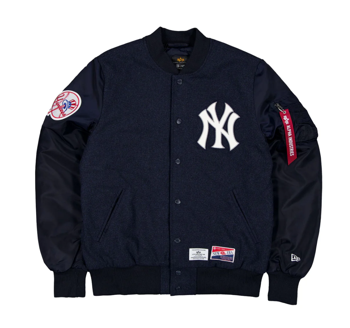Navy Blue New York Yankees Alpha Industries X New Era MA-1 Wool Varsity Jacket