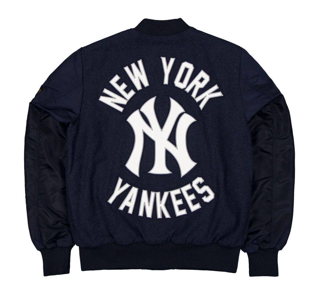 Navy Blue New York Yankees Alpha Industries X New Era MA-1 Wool Varsity Jacket