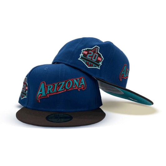 Sea Blue Arizona Diamondbacks Brown Visor Teal Bottom 20th Anniversary Side Patch New Era 59Fifty Fitted