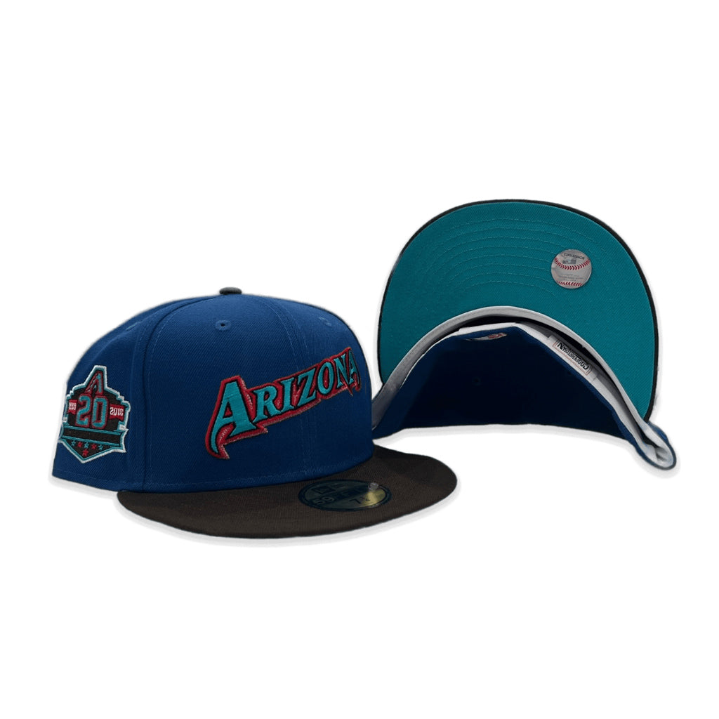 Sea Blue Arizona Diamondbacks Brown Visor Teal Bottom 20th Anniversary Side Patch New Era 59Fifty Fitted
