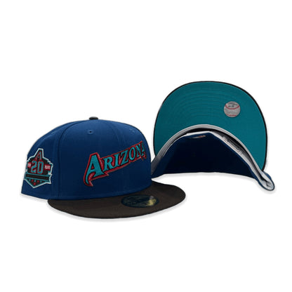 Sea Blue Arizona Diamondbacks Brown Visor Teal Bottom 20th Anniversary Side Patch New Era 59Fifty Fitted