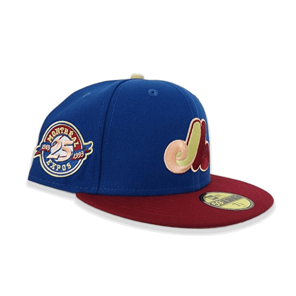 Sea Blue Montreal Expos Burgundy Visor Vegas Gold Bottom 25th Anniversary Side Patch New Era 59Fifty Fitted