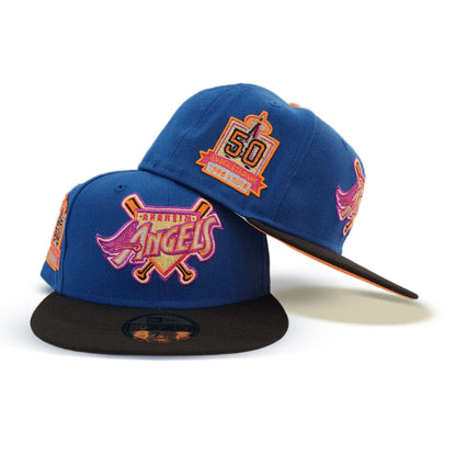 Sea Blue San Los Angeles Angels Black Visor Orange Bottom 50th Anniversary Side Patch New Era 59Fifty Fitted