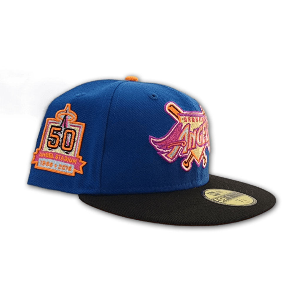 Sea Blue San Los Angeles Angels Black Visor Orange Bottom 50th Anniversary Side Patch New Era 59Fifty Fitted