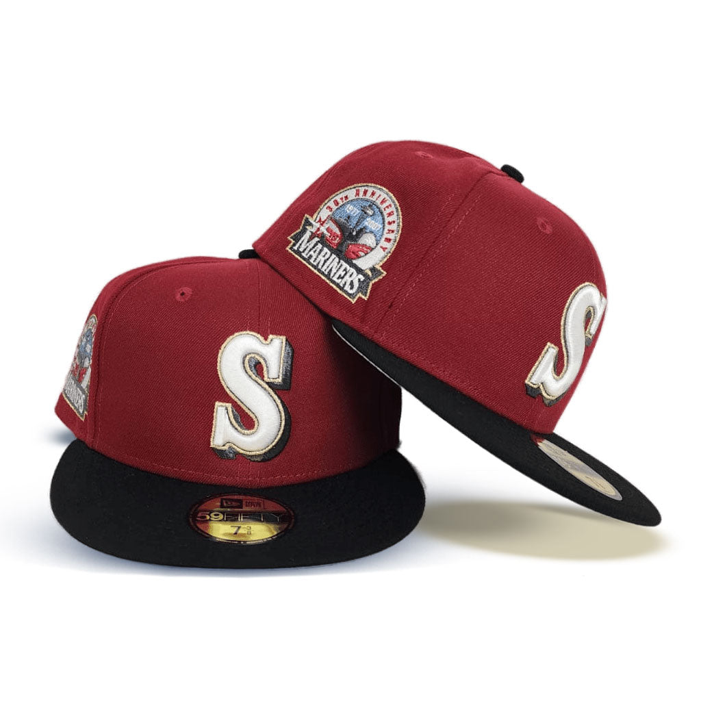 Brick Red Seattle Mariners Black Visor Gray Bottom 30th Anniversary Side Patch New Era 59Fifty Fitted