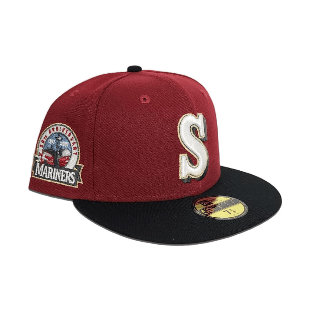 Brick Red Seattle Mariners Black Visor Gray Bottom 30th Anniversary Side Patch New Era 59Fifty Fitted