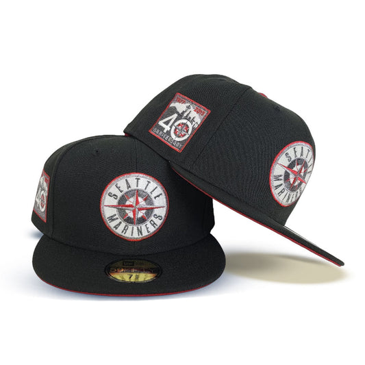 Glow In The Dark Black Seattle Mariners Burgundy Bottom 40th Anniversary Side Patch New Era 59Fifty Fitted