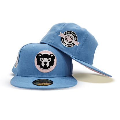 Sky Blue Chicago Cubs Pink Bottom A Century Wrigley Field Side Patch New Era 59Fifty Fitted