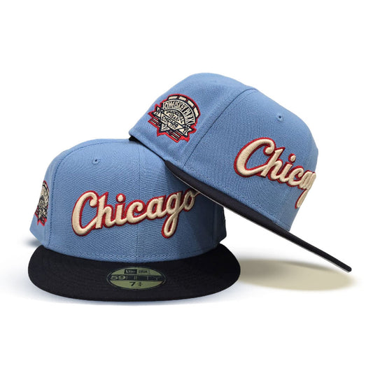Sky Blue Chicago White Sox Navy Blue Visor Gray Bottom Comiskey Park Side Patch New Era 59Fifty Fitted