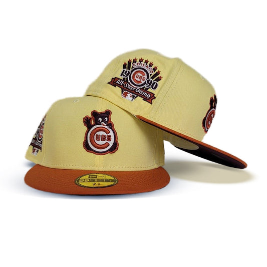 Soft Yellow Chicago Cubs Rust Orange Visor Maroon Bottom 1990 All Star Game Side Patch New Era 59Fifty Fitted