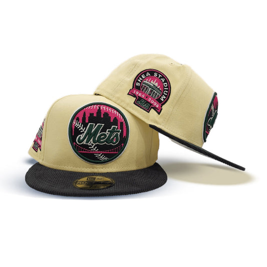 Soft Yellow New York Mets Black Corduroy Visor Gray Bottom Shea Stadium Side Patch New Era 59Fifty Fitted