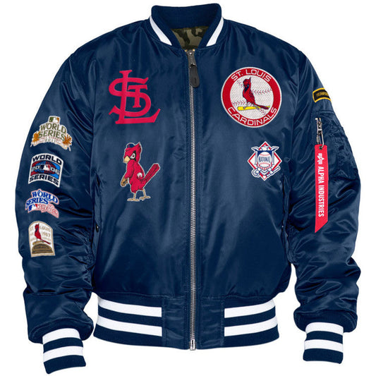 Navy St. Louis Cardinals Alpha Industries X New Era Reversible MA-1 Bomber Jacket