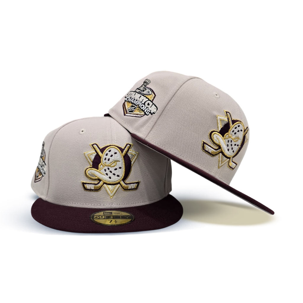 Stone Anaheim Mighty Ducks Maroon Visor Gray Bottom 2007 Stanley Cup Champions Side Patch New Era 59Fifty Fitted