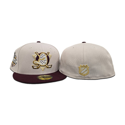 Stone Anaheim Mighty Ducks Maroon Visor Gray Bottom 2007 Stanley Cup Champions Side Patch New Era 59Fifty Fitted