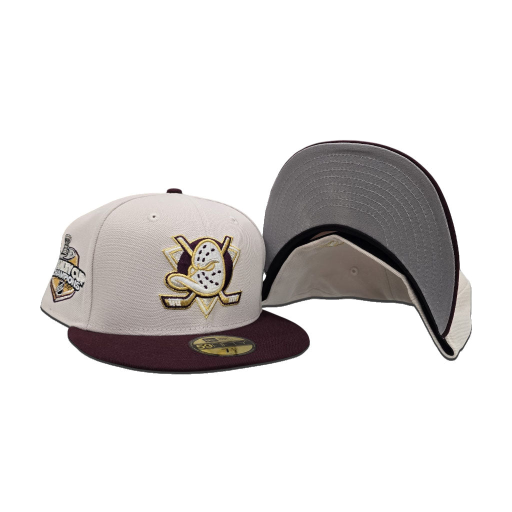 Stone Anaheim Mighty Ducks Maroon Visor Gray Bottom 2007 Stanley Cup Champions Side Patch New Era 59Fifty Fitted