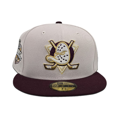 Stone Anaheim Mighty Ducks Maroon Visor Gray Bottom 2007 Stanley Cup Champions Side Patch New Era 59Fifty Fitted