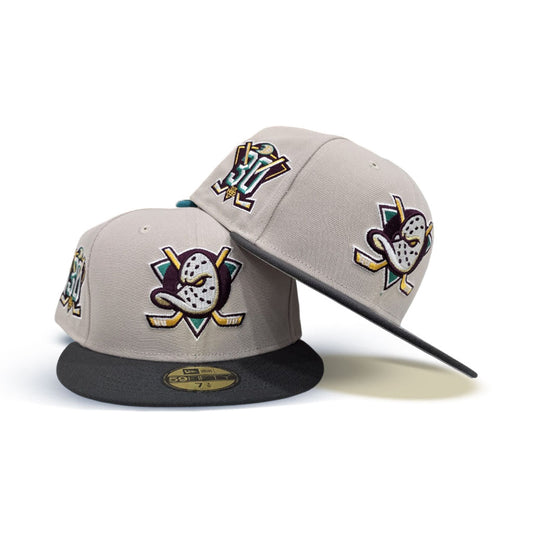 Stone Anaheim Mighty Ducks Graphite Visor Gray Bottom 30th Anniversary Side Patch New Era 59Fifty Fitted
