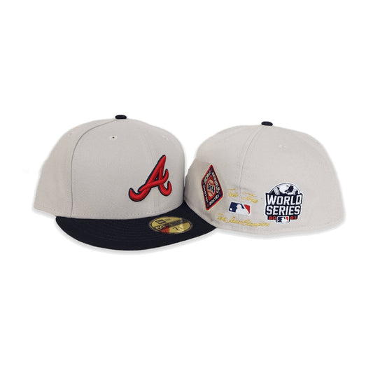 Stone Atlanta Braves Navy Blue Visor Gray Bottom 3X World Series Champions New Era 59Fifty Fitted
