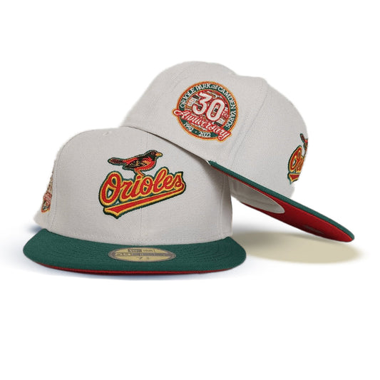 Stone Baltimore Orioles Dark Green Visor Red Bottom 30th Anniversary Side Patch New Era 59Fifty Fitted