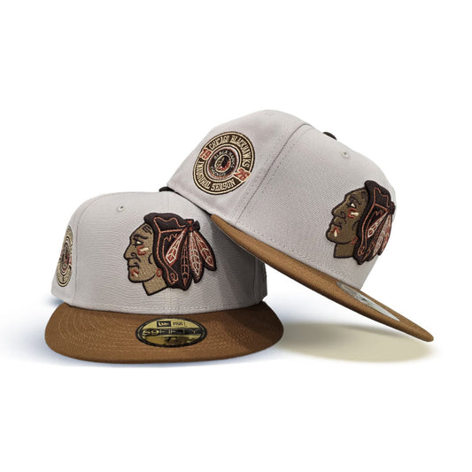 Stone Chicago Blackhawks Toasted Peanut Visor Gray Bottom 1926 Inaugural Season Side Patch New Era 59Fifty Fitted