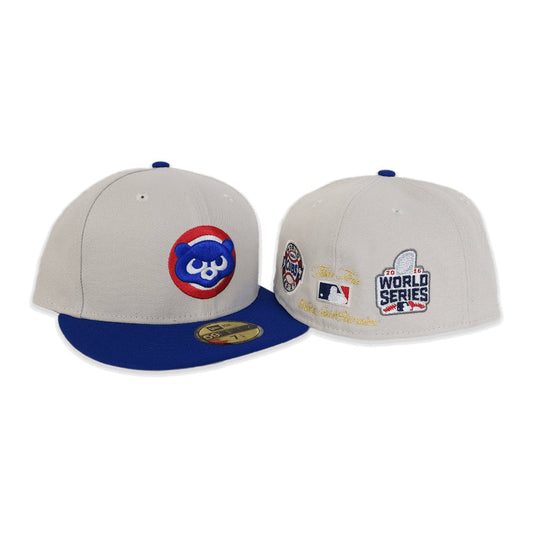 Stone Chicago Cubs Royal Blue Visor Gray Bottom 3X World Series Champions New Era 59Fifty Fitted