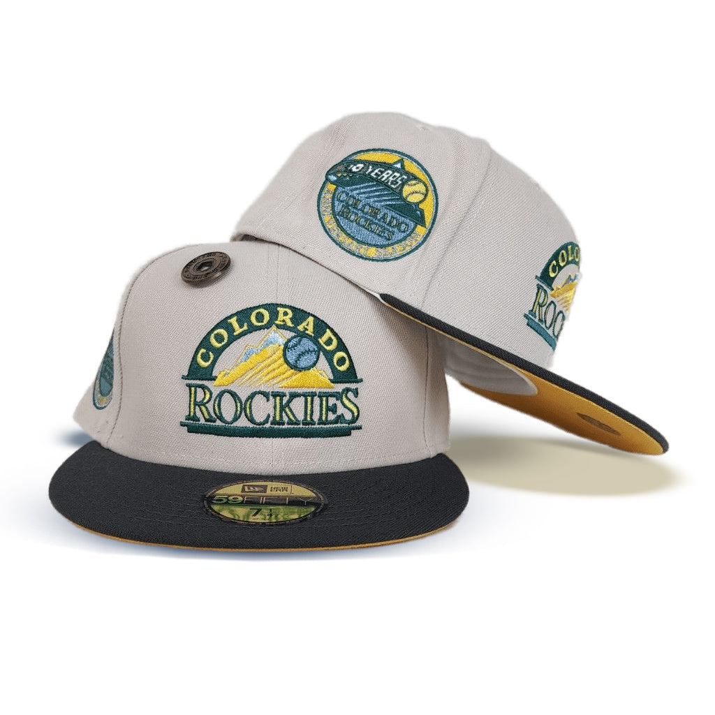 Stone Colorado Rockies Dark Gary Visor Yellow Bottom 10th Years Anniversary Side Patch New Era 59Fifty Fitted
