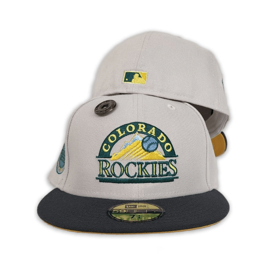 Stone Colorado Rockies Dark Gary Visor Yellow Bottom 10th Years Anniversary Side Patch New Era 59Fifty Fitted