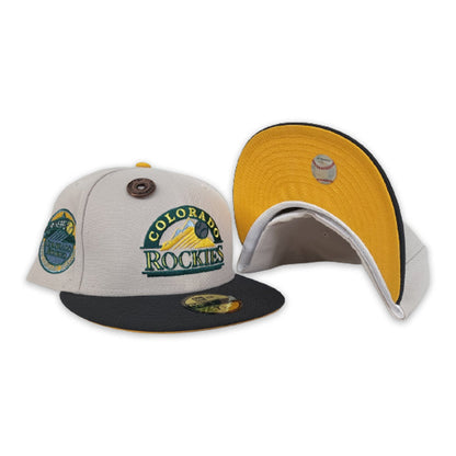 Stone Colorado Rockies Dark Gary Visor Yellow Bottom 10th Years Anniversary Side Patch New Era 59Fifty Fitted