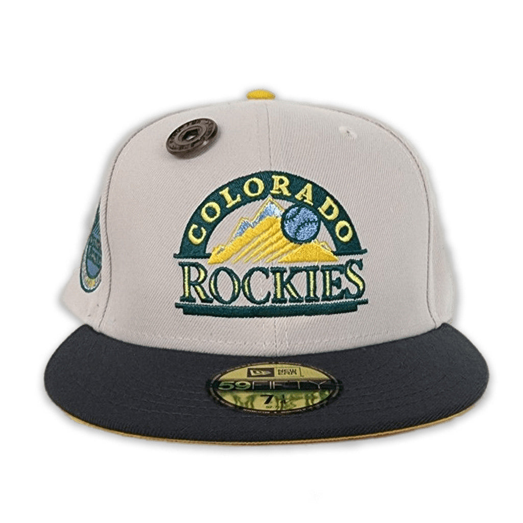 Stone Colorado Rockies Dark Gary Visor Yellow Bottom 10th Years Anniversary Side Patch New Era 59Fifty Fitted