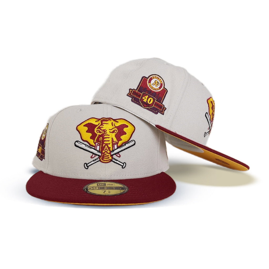 Stone Oakland Athletics Burgundy Visor Yellow Bottom 40th Anniversary Side Patch New Era 59Fifty Fitted