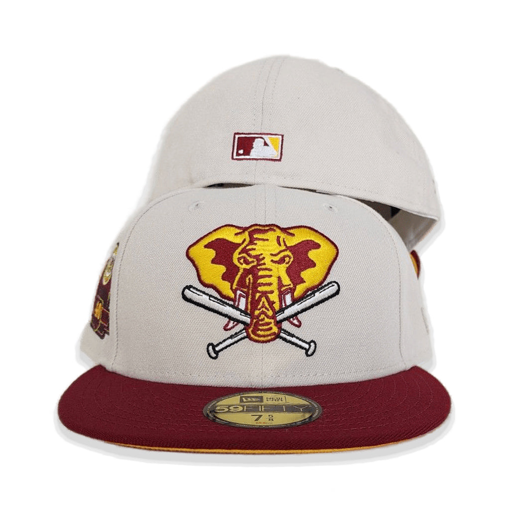 Stone Oakland Athletics Burgundy Visor Yellow Bottom 40th Anniversary Side Patch New Era 59Fifty Fitted