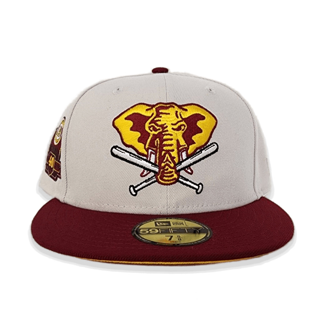 Stone Oakland Athletics Burgundy Visor Yellow Bottom 40th Anniversary Side Patch New Era 59Fifty Fitted