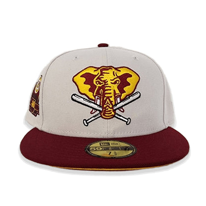 Stone Oakland Athletics Burgundy Visor Yellow Bottom 40th Anniversary Side Patch New Era 59Fifty Fitted