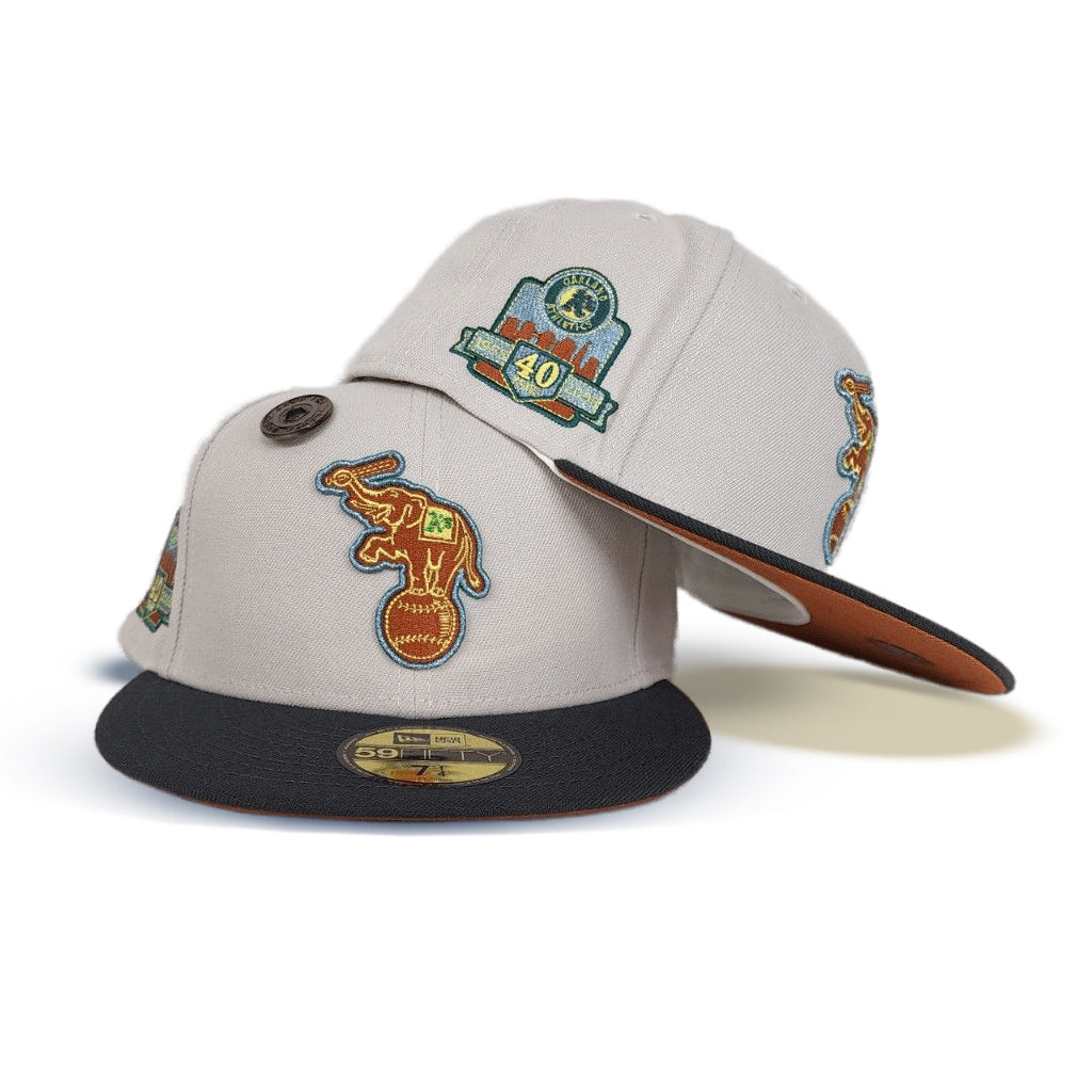 Stone Oakland Athletics Dark Gary Visor Rust Orange Bottom 40th Anniversary Side Patch New Era 59Fifty Fitted