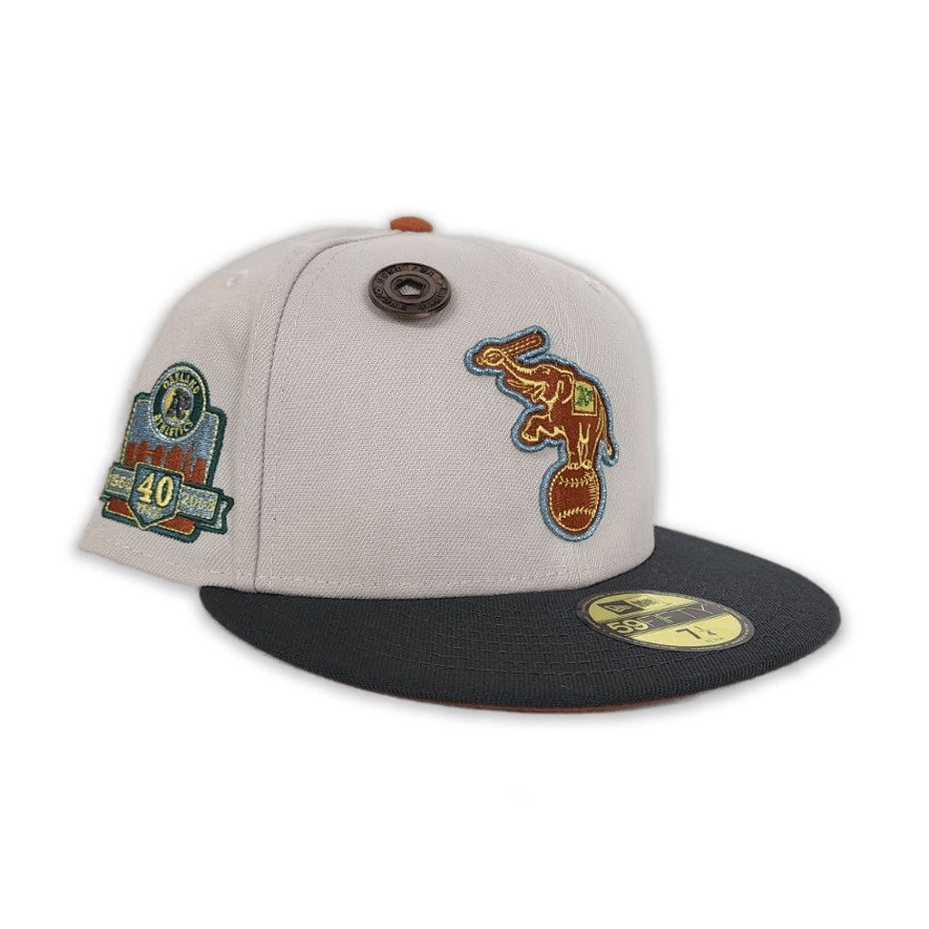 Stone Oakland Athletics Dark Gary Visor Rust Orange Bottom 40th Anniversary Side Patch New Era 59Fifty Fitted