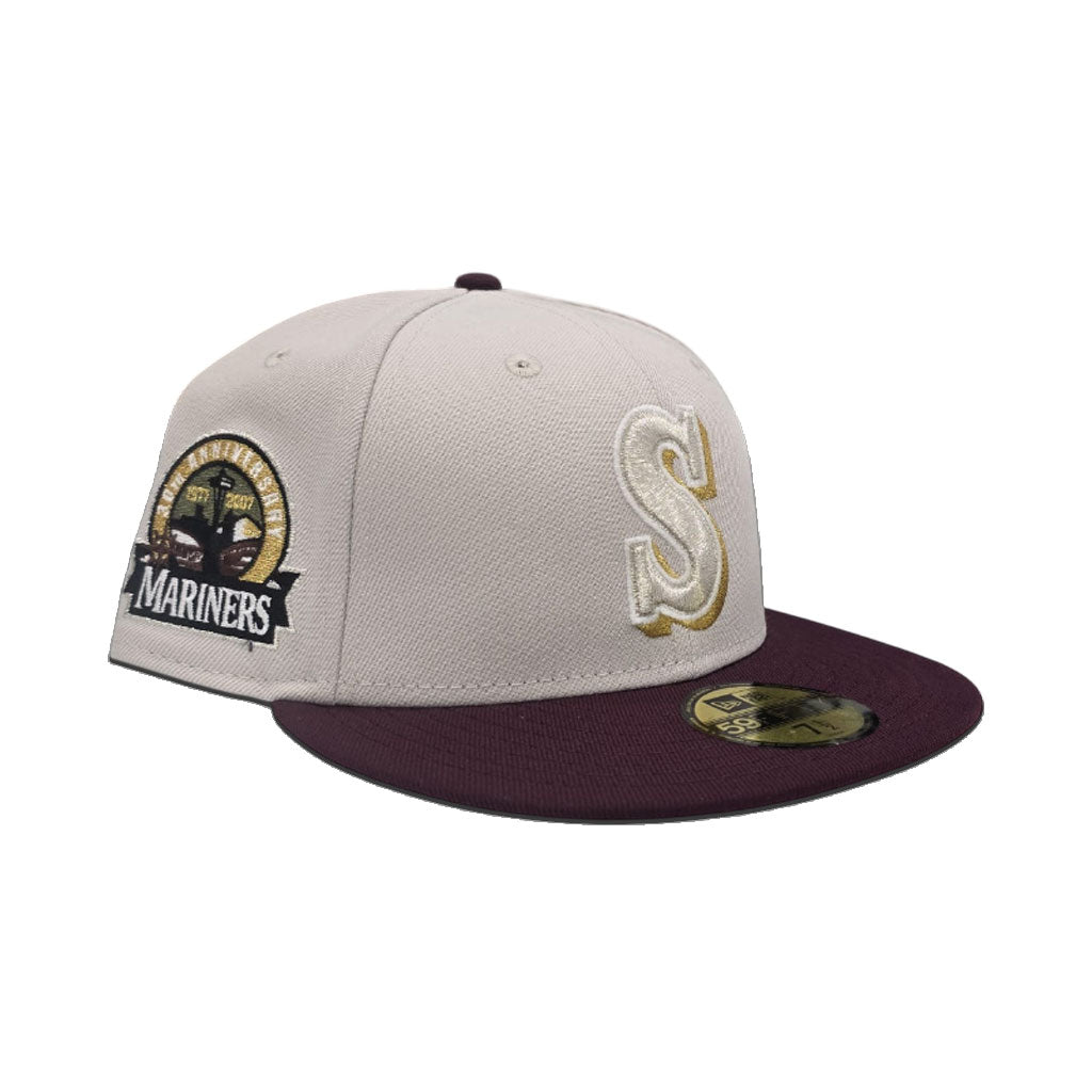 Stone Seattle Mariners Maroon Visor Gray Bottom 30th Anniversary Side Patch New Era 59Fifty Fitted