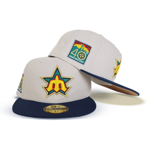 Stone Seattle Mariners Navy Blue Visor Gold Bottom 40th Anniversary Side Patch New Era 59Fifty Fitted