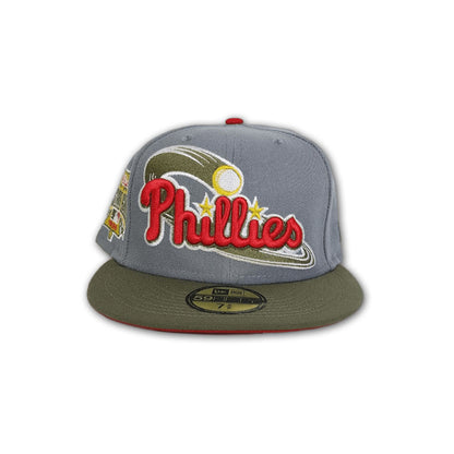 Storm Gray Philadelphia Phillies Olive Green Visor Red Bottom 1996 All Star Game Side Patch New Era 59Fifty Fitted