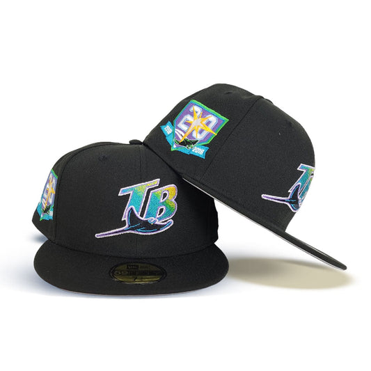 Black Tampa Bay Rays Gray Bottom 20th Anniversary side Patch New Era 59Fifty Fitted