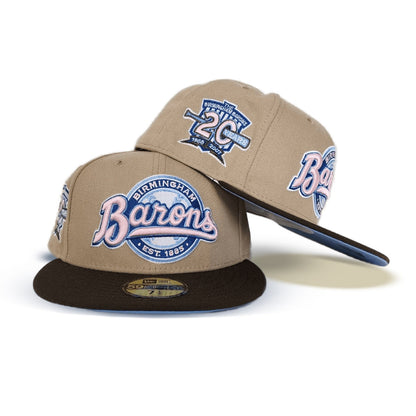 Tan Birmingham Barons Brown Visor Icy Blue Bottom 20 Years Side Patch New Era 59Fifty Fitted