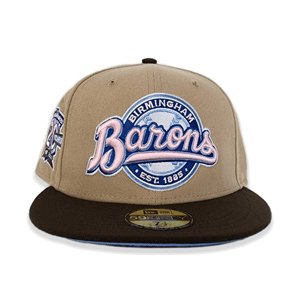 Tan Birmingham Barons Brown Visor Icy Blue Bottom 20 Years Side Patch New Era 59Fifty Fitted