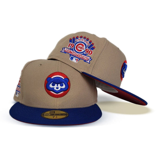 Tan Chicago Cubs Royal Visor Red Bottom 1990 All Star Game Side Patch "Oatmeal Collection" New Era 59Fifty Fitted