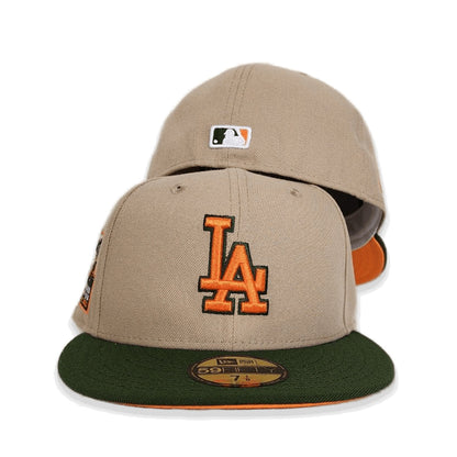 Tan Los Angeles Dodgers Olive Green Visor Orange Bottom 60th Anniversary Side Patch New Era 59Fifty Fitted