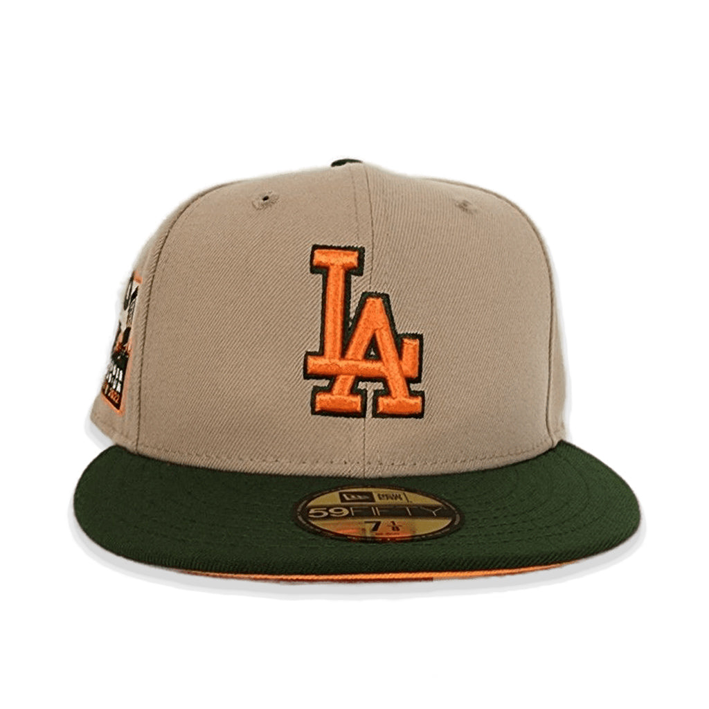 Tan Los Angeles Dodgers Olive Green Visor Orange Bottom 60th Anniversary Side Patch New Era 59Fifty Fitted