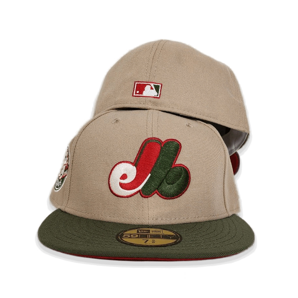 Tan Montreal Expos Olive Green Visor Red Bottom 25th Anniversary Side Patch New Era 59Fifty Fitted