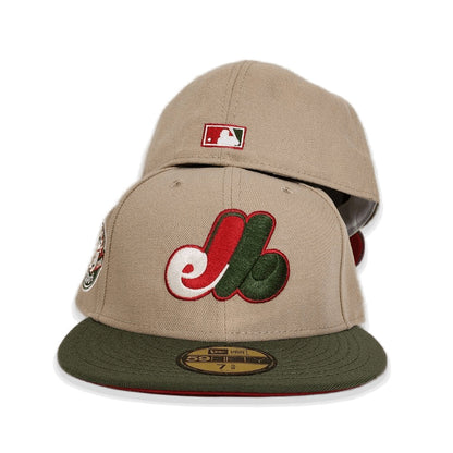 Tan Montreal Expos Olive Green Visor Red Bottom 25th Anniversary Side Patch New Era 59Fifty Fitted